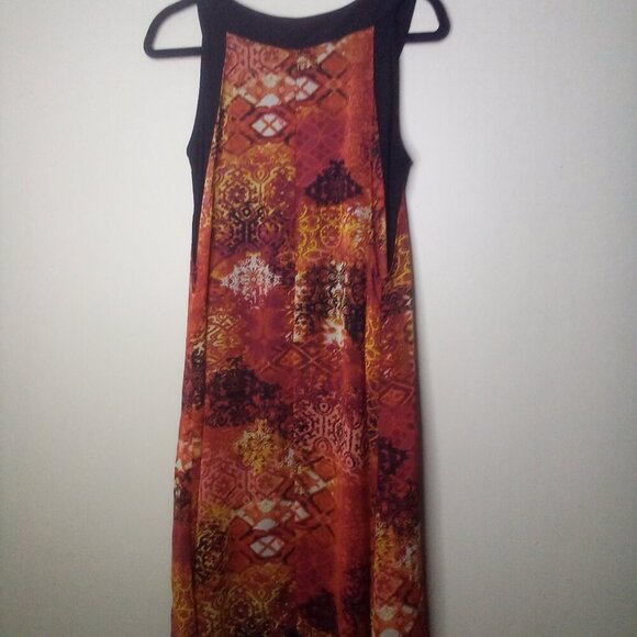 Rodan Dress Women M Sleeveless Open Front Flowing Black Orange Red - Picture 4 of 15